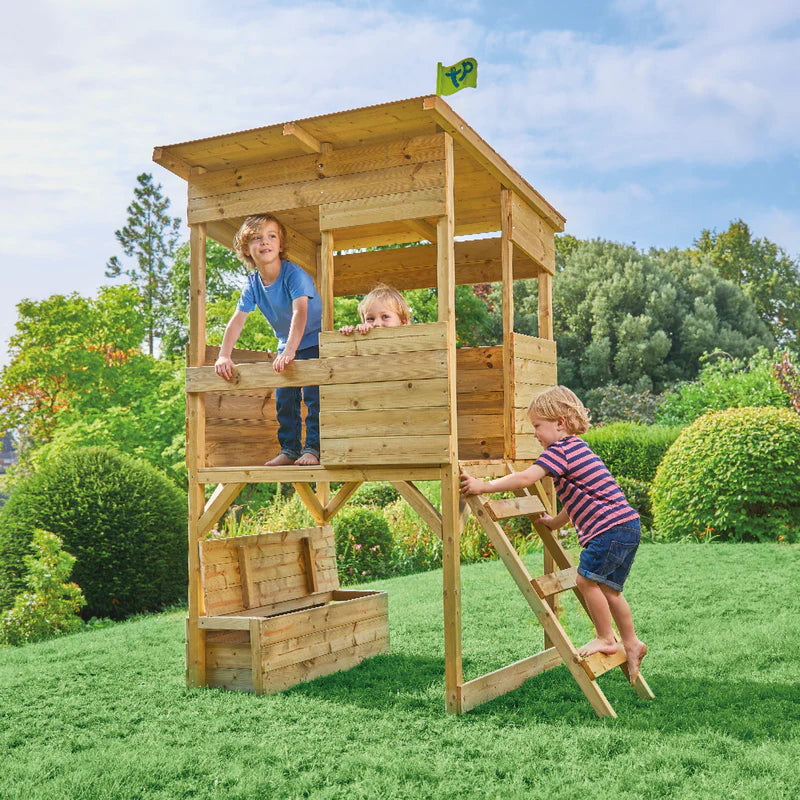 TP Treetops Wooden Tower Playhouse with Toy Box, Add-On Slide