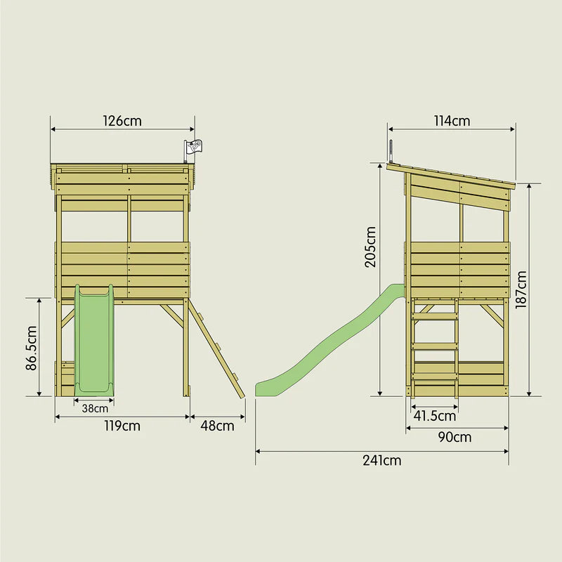 TP Treetops Wooden Tower Playhouse with Toy Box, Add-On Slide