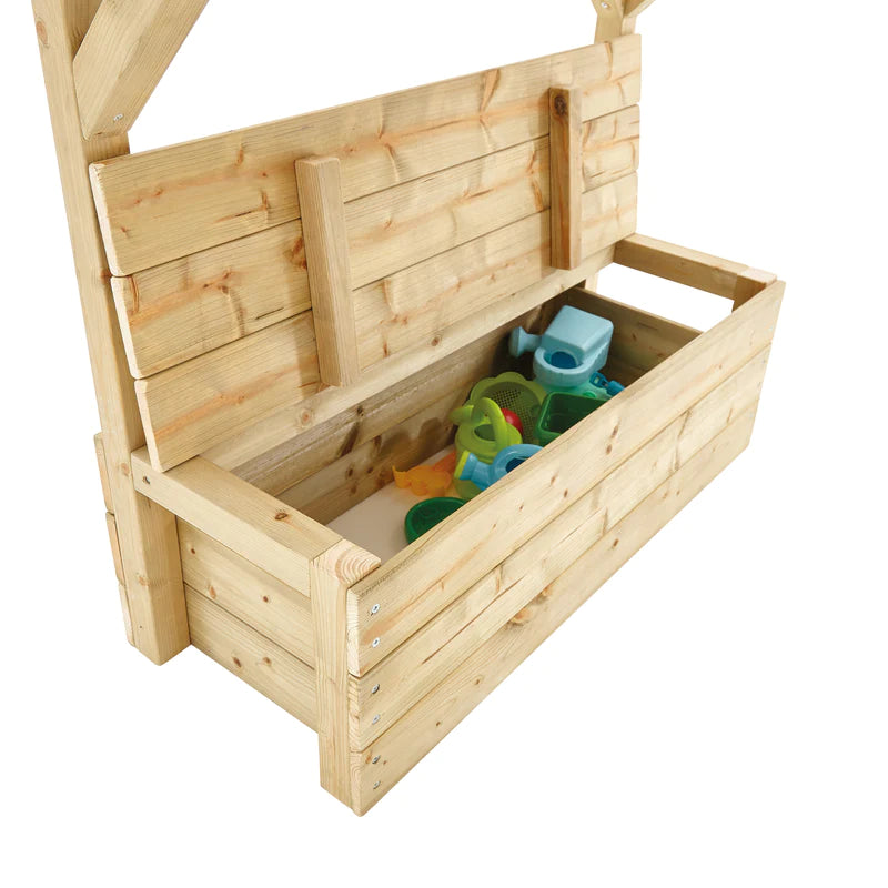 TP Treetops Wooden Tower Playhouse with Toy Box, Add-On Slide
