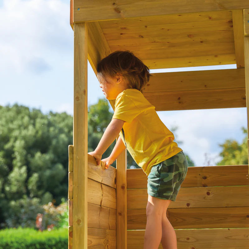 TP Treetops Wooden Tower Playhouse with Toy Box, Add-On Slide