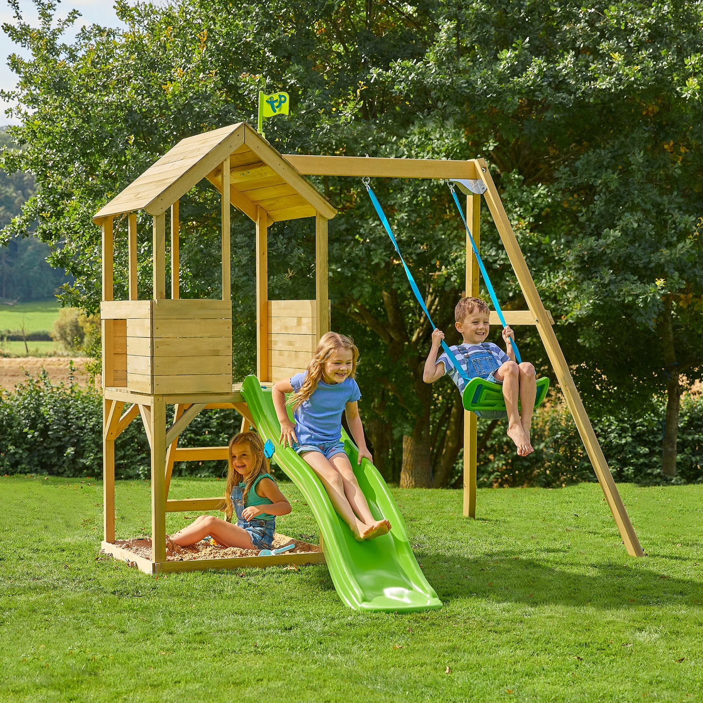 TP Treehouse Wooden Play Tower with Swing Arm and Slide