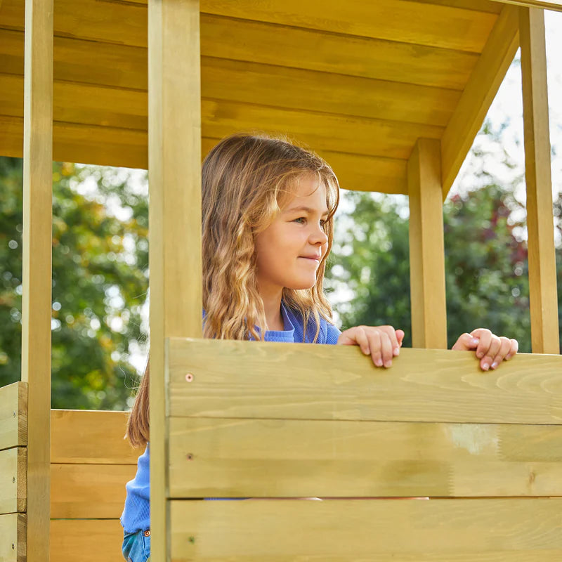 Treehouse Wooden Playhouse with Wavy Slide with Slide Lock & Wooden Balcony - FSC® certified