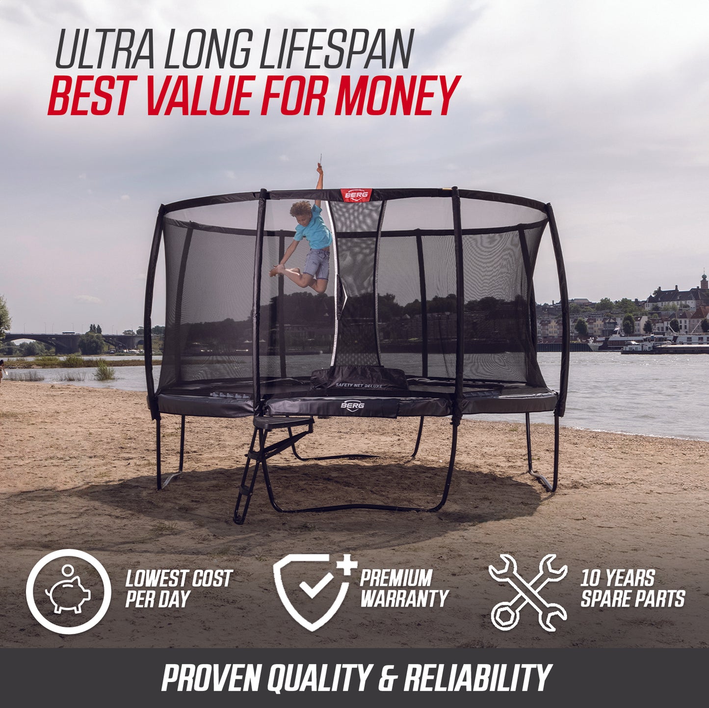 BERG Champion Regular Grey Trampoline with Safety Net