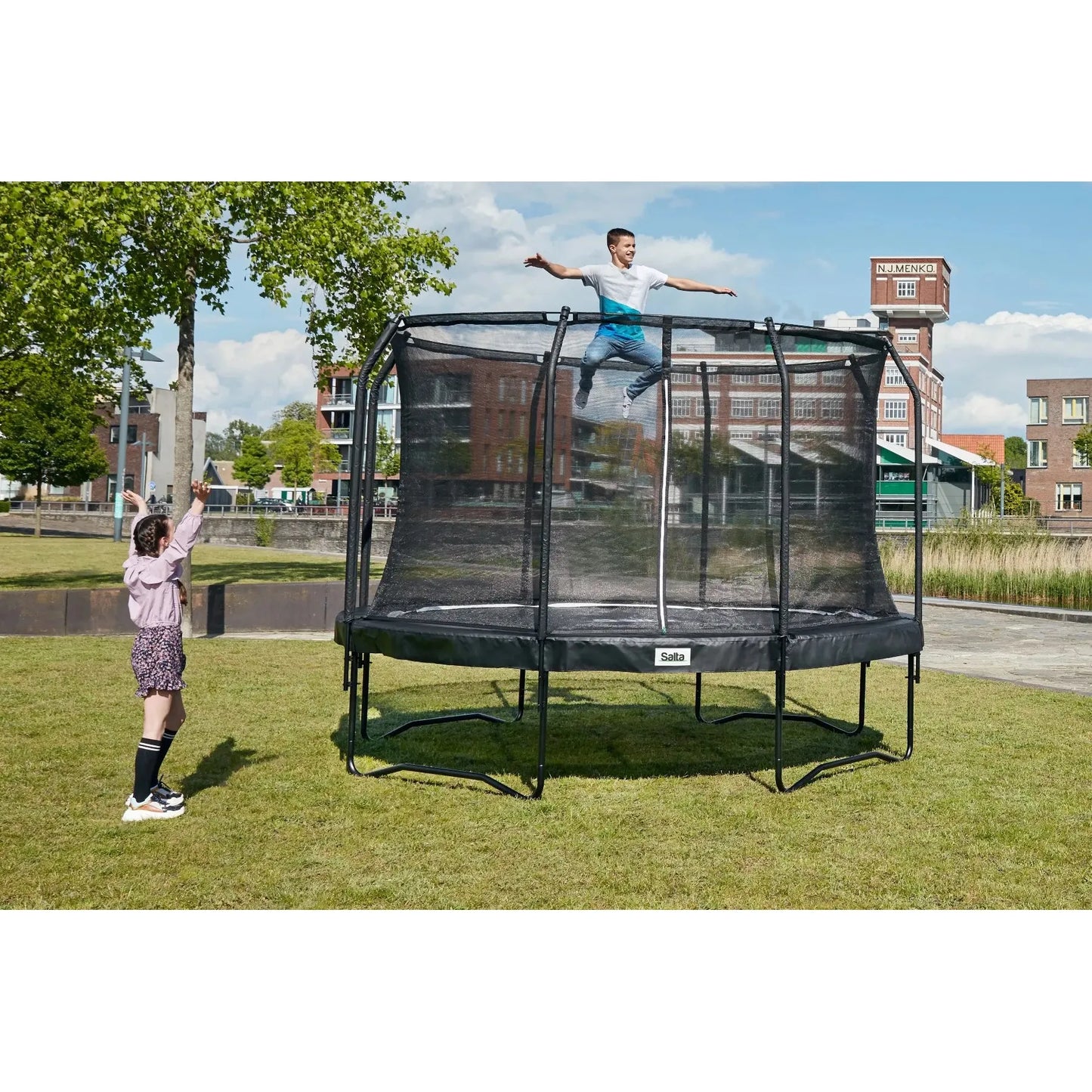 12ft Salta Black Round Premium Edition Trampoline with Enclosure