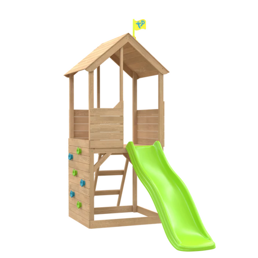 Treehouse Wooden Play Tower with Wavy Slide with Slide Lock & Climbing Wall