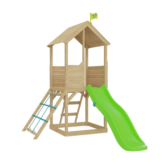 TP Treehouse Wooden Play Tower with Cargo Net and Slide