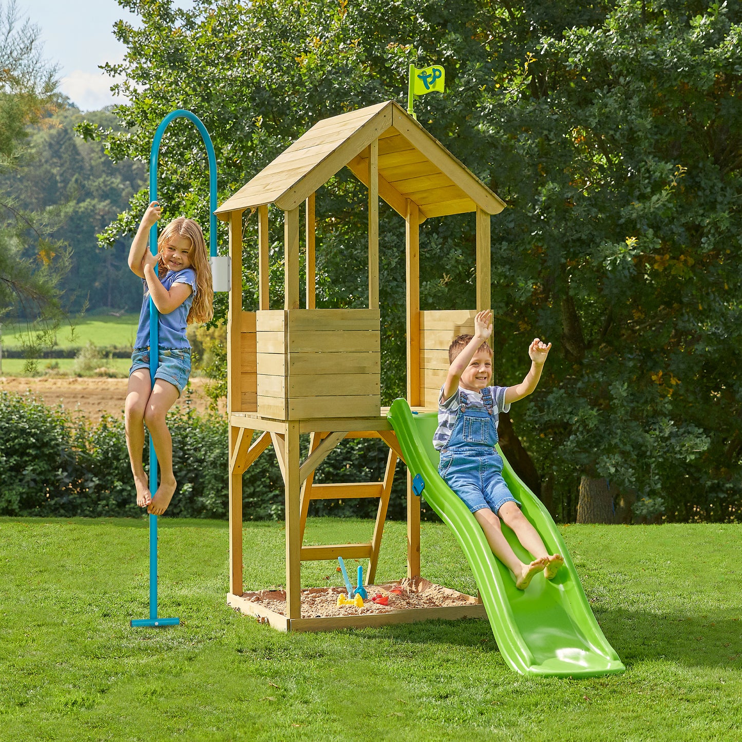 TP Treehouse Wooden Play Tower with Firemans Pole and Slide