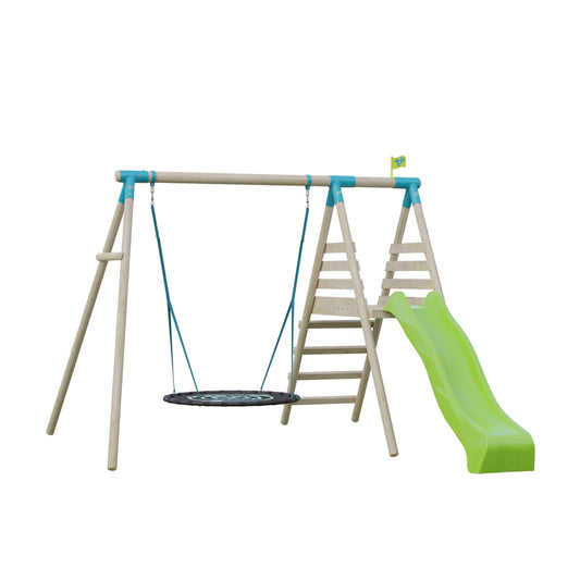 TP Knightswood Double & Deck Wooden Swing Set With Giant Nest Swing-FSC®