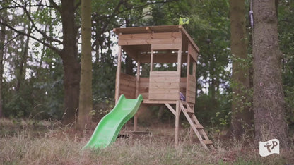 TP Treetops Wooden Tower Playhouse with Toy Box, Add-On Slide